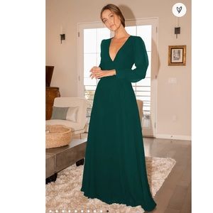 LuLu’s Talk About Divine Hunter Green Long Sleeve Backless Maxi Dress